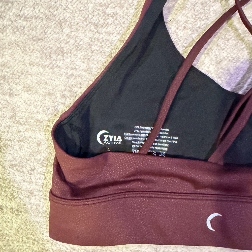 Crisscross Back Sports Bra in Burgundy - Picture 2 of 3